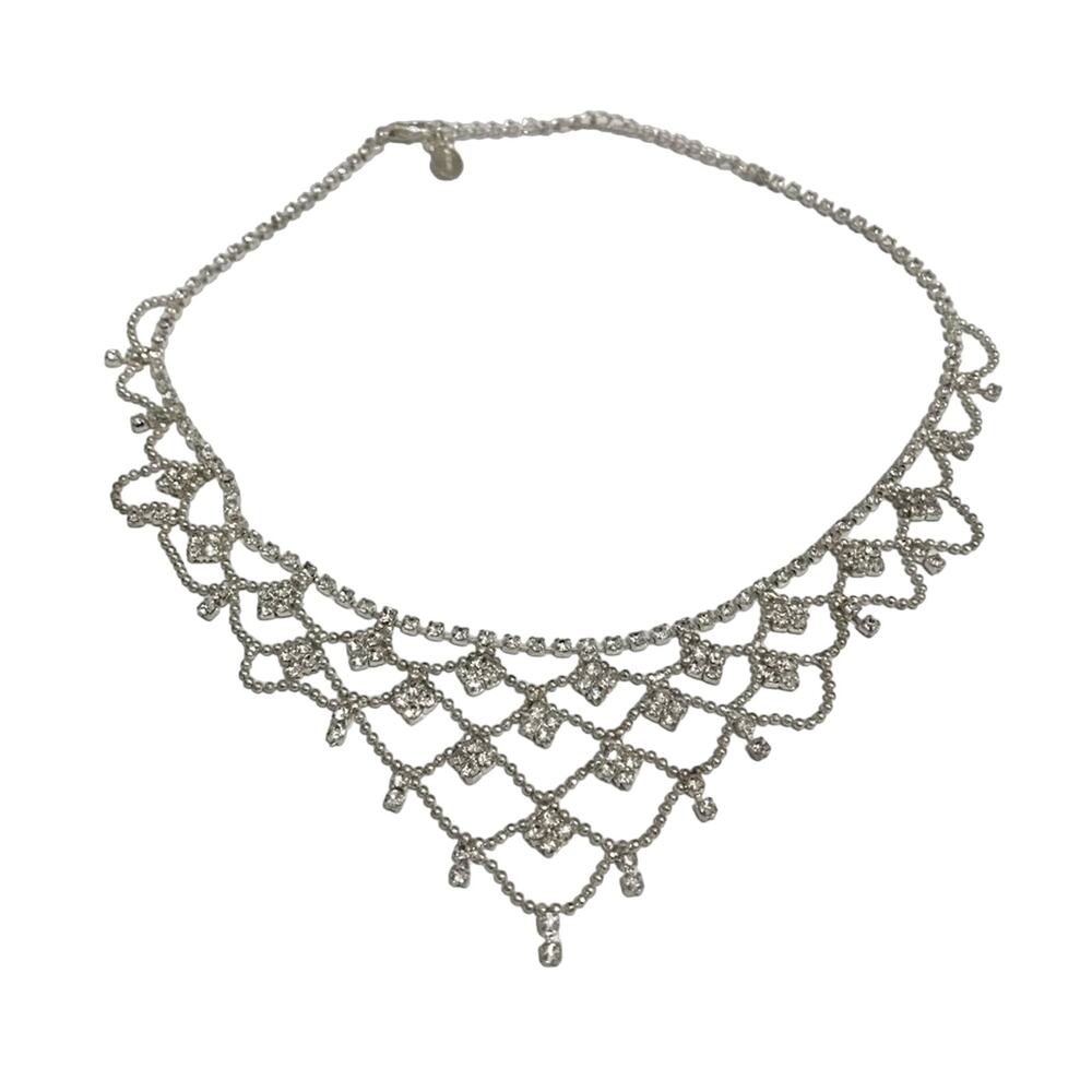 Claires Silver toned, faux diamond jewels necklace